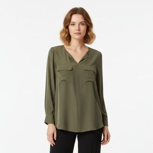 Go Silk 100% Silk Taupe Long Sleeve Blouse Top M